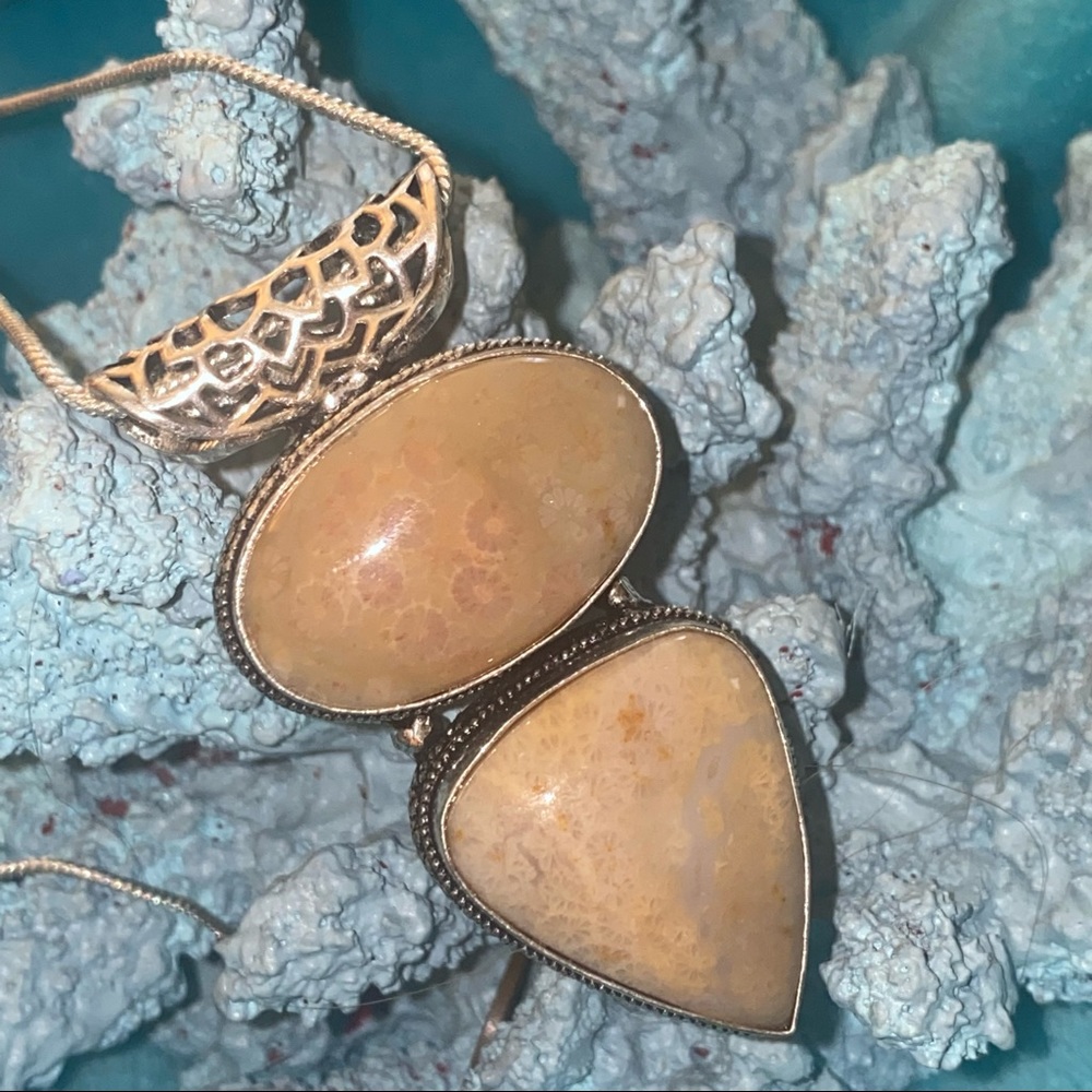 Sterling Silver Beige Jasper Double Stone Pendant